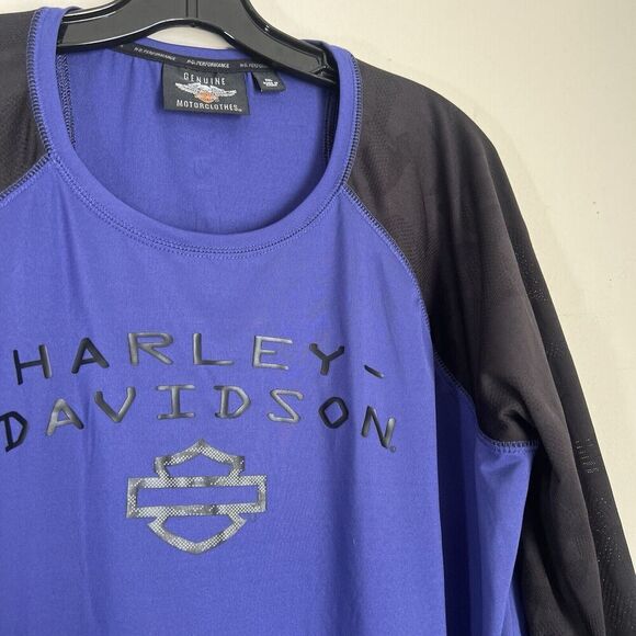 Harley Davidson Performance Shirt Mens 2XL Purple Black Logo Long Sleeves - Picture 2 of 4